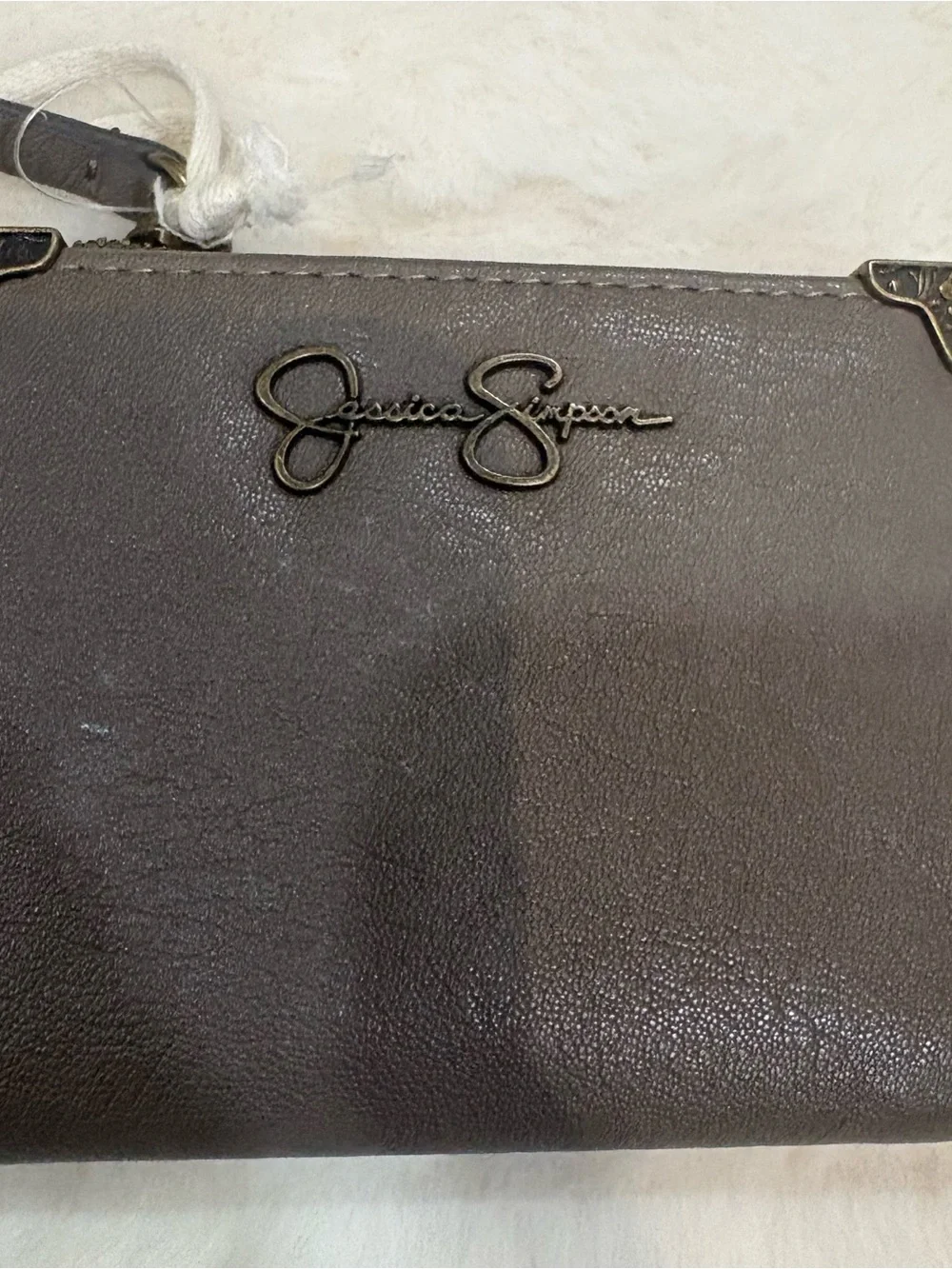 Jessica Simpson Gray Leather Wristlet Wallet